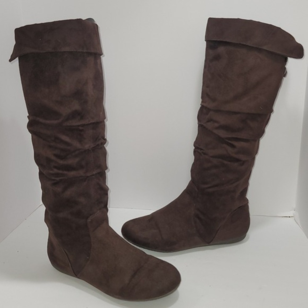 Rampage Brown Women's Slouchy Knee-high Faux Suede Boho Equestrian Office Sz 8.5